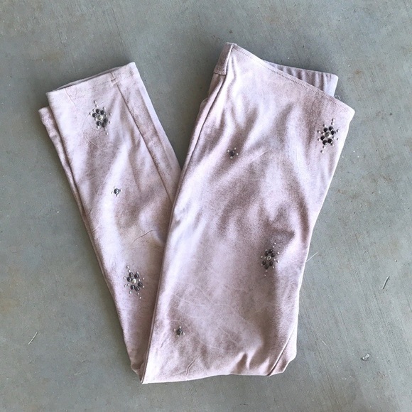Free People Blush Pink Vegan Suede Studded Pants - Picture 2 of 7